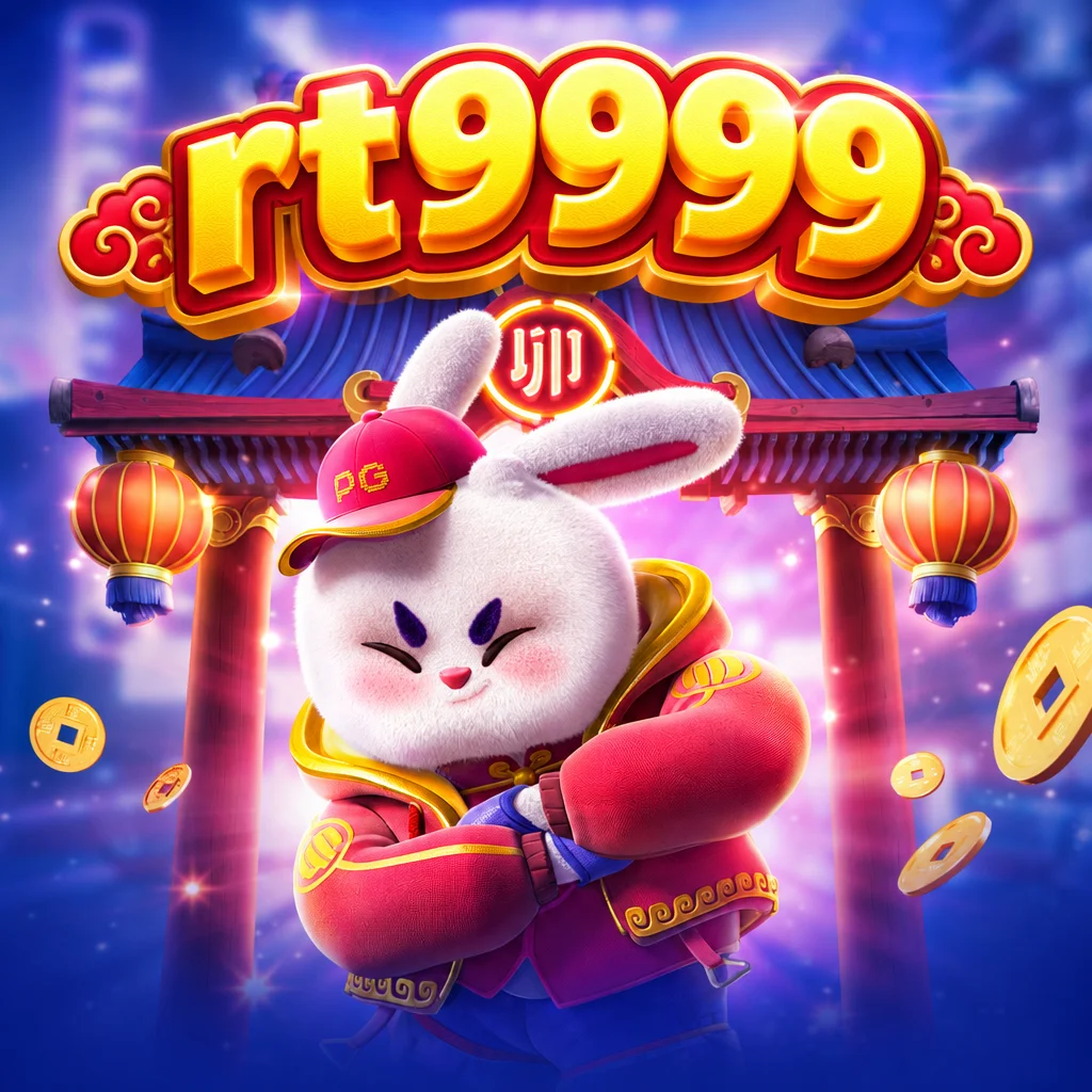 Karakter kelinci ceria bertema Fortune Rabbit dengan ornamen keberuntungan pada rt9999